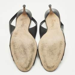 مملوكة مسبقًا Manolo Blahnik Size 40 Brown/Black Leather Peep Toe Slingback Pumps