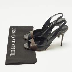 مملوكة مسبقًا Manolo Blahnik Size 40 Brown/Black Leather Peep Toe Slingback Pumps