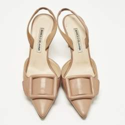 مملوكة مسبقًا حذاء كعب عالي مانولو بلانيك ماي سلي جلدي بيج مع شريط خلفي مقاس 38