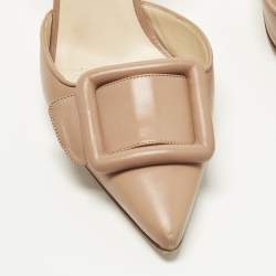 مملوكة مسبقًا حذاء كعب عالي مانولو بلانيك ماي سلي جلدي بيج مع شريط خلفي مقاس 38