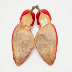 Pre Owned حذاء كعب عالي مانولو بلانيك هانغيسي ساتان أحمر مزخرف كريستال مقاس 40