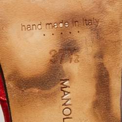 Pre Owned حذاء كعب عالي مانولو بلانيك هانغيسي ساتان أحمر مزخرف كريستال مقاس 40