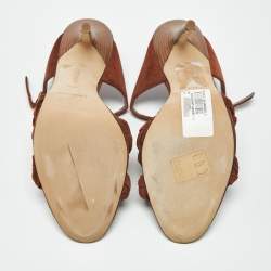 مملوكة مسبقًا صندل مانولو بلانيك سويدي مضفر بني مقدمة مفتوحة مقاس 41