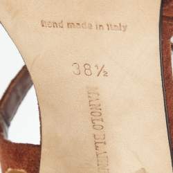 مملوكة مسبقًا صندل مانولو بلانيك سويدي مضفر بني مقدمة مفتوحة مقاس 41