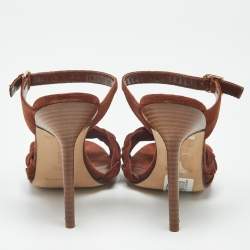 مملوكة مسبقًا صندل مانولو بلانيك سويدي مضفر بني مقدمة مفتوحة مقاس 41