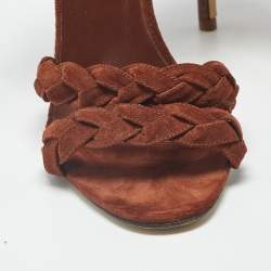 مملوكة مسبقًا صندل مانولو بلانيك سويدي مضفر بني مقدمة مفتوحة مقاس 41