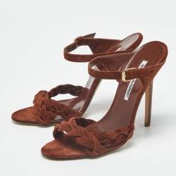 مملوكة مسبقًا صندل مانولو بلانيك سويدي مضفر بني مقدمة مفتوحة مقاس 41