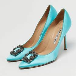 Pre Owned Manolo Blahnik Hangisi Size 41 Blue Satin Pumps