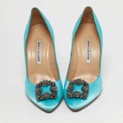 Pre Owned Manolo Blahnik Hangisi Size 41 Blue Satin Pumps