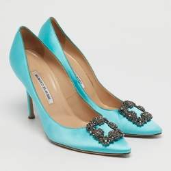 Pre Owned Manolo Blahnik Hangisi Size 41 Blue Satin Pumps