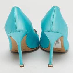 Pre Owned Manolo Blahnik Hangisi Size 41 Blue Satin Pumps