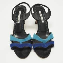 مملوكة مسبقًا صندل مانويلو بلانيك سويد أزرق سليب باك سوسبيرو 70 مقاس 39