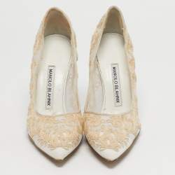 مملوكة مسبقًا Manolo Blahnik Salola Size 35.5 White Mesh Pumps