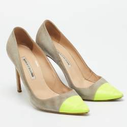 مملوكة مسبقًا Manolo Blahnik Bipunta Size 39 Grey/Yellow Leather and Suede Pumps
