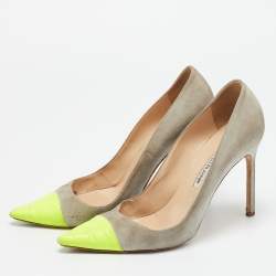 مملوكة مسبقًا Manolo Blahnik Bipunta Size 39 Grey/Yellow Leather and Suede Pumps