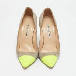مملوكة مسبقًا Manolo Blahnik Bipunta Size 39 Grey/Yellow Leather and Suede Pumps
