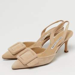 مملوكة مسبقًا حذاء كعب عالي مانولو بلانيك مايسلي سويدي بيج بحزام خلفي مقاس 35