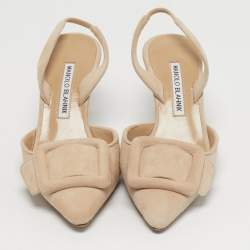 مملوكة مسبقًا حذاء كعب عالي مانولو بلانيك مايسلي سويدي بيج بحزام خلفي مقاس 35