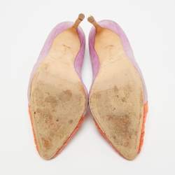 مملوكة مسبقًا Manolo Blahnik Size 39 Purple/Orange Suede Ruffle Pumps