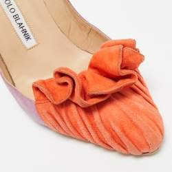 مملوكة مسبقًا Manolo Blahnik Size 39 Purple/Orange Suede Ruffle Pumps