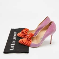 مملوكة مسبقًا Manolo Blahnik Size 39 Purple/Orange Suede Ruffle Pumps