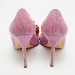 مملوكة مسبقًا Manolo Blahnik Size 39 Purple/Orange Suede Ruffle Pumps