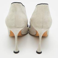 Pre Owned حذاء كعب عالي مانولو بلانيك مقدمة مدببة ياقة إسبيدال سويدي رصاصي مقاس 38