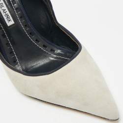 Pre Owned حذاء كعب عالي مانولو بلانيك مقدمة مدببة ياقة إسبيدال سويدي رصاصي مقاس 38