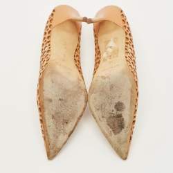 Pre Owned حذاء كعب عالي مانولو بلانيك بي بي ليزراتو جلد ليزر بني مقاس 36