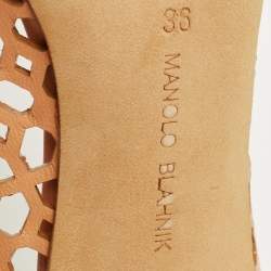 Pre Owned حذاء كعب عالي مانولو بلانيك بي بي ليزراتو جلد ليزر بني مقاس 36