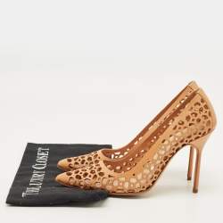 Pre Owned حذاء كعب عالي مانولو بلانيك بي بي ليزراتو جلد ليزر بني مقاس 36