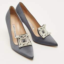 مملوكة مسبقًا حذاء كعب عالي مانولو بلانيك بورلاك ستان رمادي مقاس 37.5