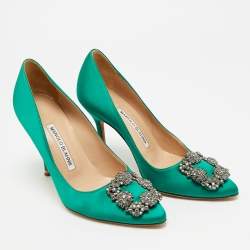 مملوكة مسبقًا Manolo Blahnik Hangisi Size 35.5 Green Satin Pumps