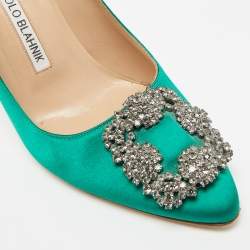 مملوكة مسبقًا Manolo Blahnik Hangisi Size 35.5 Green Satin Pumps