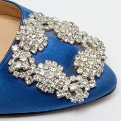 Pre Owned Manolo Blahnik Hangisi Size 35 Blue Satin Crystal Embellished Pumps