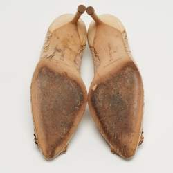 Pre Owned حذاء كعب عالي مانولو بلانيك هانغيسي قماش ودانتيل بيج/زهري مرصع بالكريستال مقاس 36