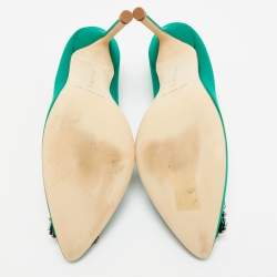 Pre Owned Manolo Blahnik Hangisi Size 39 Green Satin Pumps