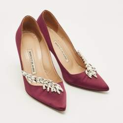 Pre Owned حذاء كعب عالي مانولو بلانيك ناديرا مزخرف كريستال ساتان خمري مقاس 37