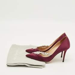 Pre Owned حذاء كعب عالي مانولو بلانيك ناديرا مزخرف كريستال ساتان خمري مقاس 37