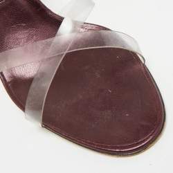Pre Owned Manolo Blahnik Size 38.5 Transparent/Metallic Leather and PVC Ankle Strap Sandals