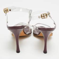 Pre Owned Manolo Blahnik Size 38.5 Transparent/Metallic Leather and PVC Ankle Strap Sandals