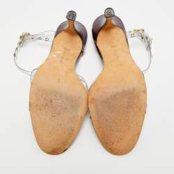Pre Owned Manolo Blahnik Size 38.5 Transparent/Metallic Leather and PVC Ankle Strap Sandals