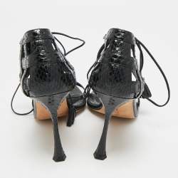 مملوكة مسبقًا Manolo Blahnik Size 39 Black Python Leather Ankle Strap Sandals