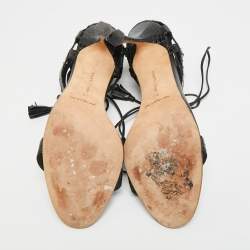 مملوكة مسبقًا Manolo Blahnik Size 39 Black Python Leather Ankle Strap Sandals