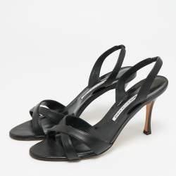 Pre Owned صندل مانوولو بلانيك كالسلي جلد أسود بكعب مسطح مقاس 41