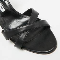 Pre Owned صندل مانوولو بلانيك كالسلي جلد أسود بكعب مسطح مقاس 41