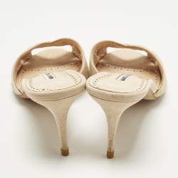 Pre Owned Manolo Blahnik Mumbimu Size 39 Beige Suede Slide Sandals