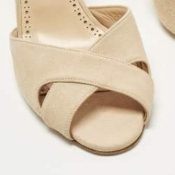 Pre Owned Manolo Blahnik Mumbimu Size 39 Beige Suede Slide Sandals
