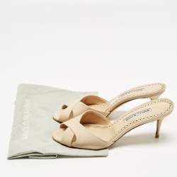 Pre Owned Manolo Blahnik Mumbimu Size 39 Beige Suede Slide Sandals