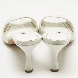 مم لوكة مسبقًا Manolo Blahnik Jadarona Size 39 White Leather Slide Sandals